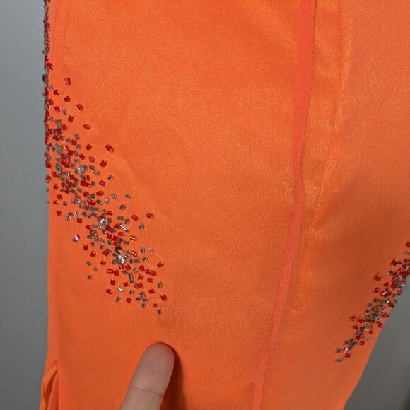 Vintage Silk Prom Dress Maxi Gown 4 Orange Y2K Ruffle Fairy Bead Slip Glam Guest - Picture 12 of 16